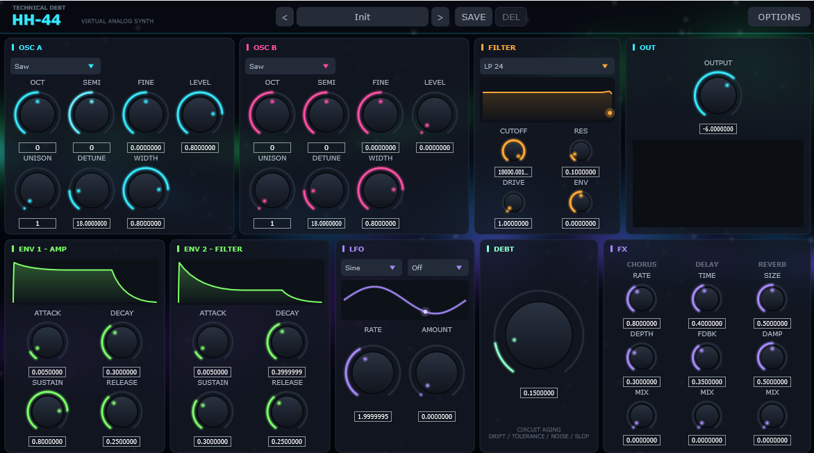 HH-44 Heavy Honey virtual analog synthesizer interface